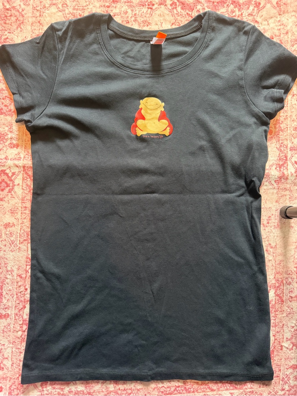 Lucy Black Short-Sleeve Tee with Yellow & Red Buddha Patch